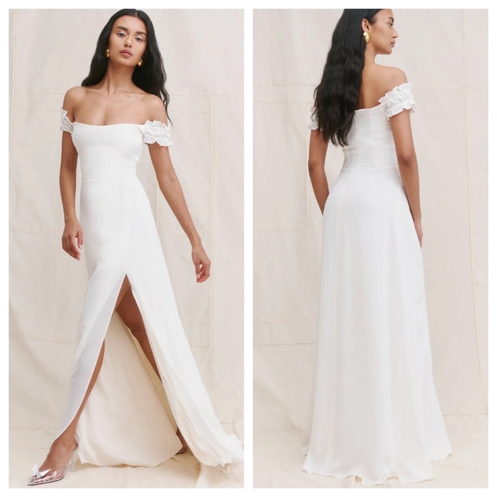 Reformation Gimlet Dress Gown Maxi Ivory Wedding Off Shoulder Size 0